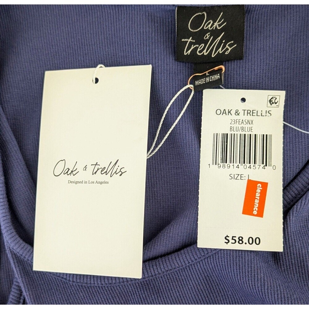 Oak & Trellis Midi Dress NWT Size L Blue Ribbed Bodice Cotton Poplin Skirt Dress - Picture 5 of 9